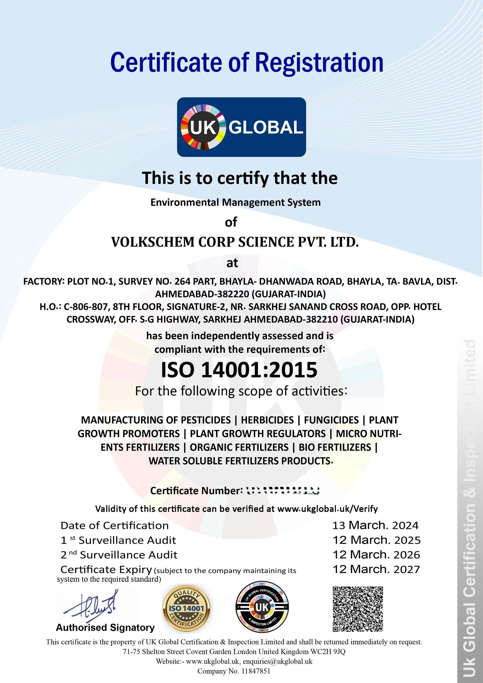 ISO 14001:2015 Certificate