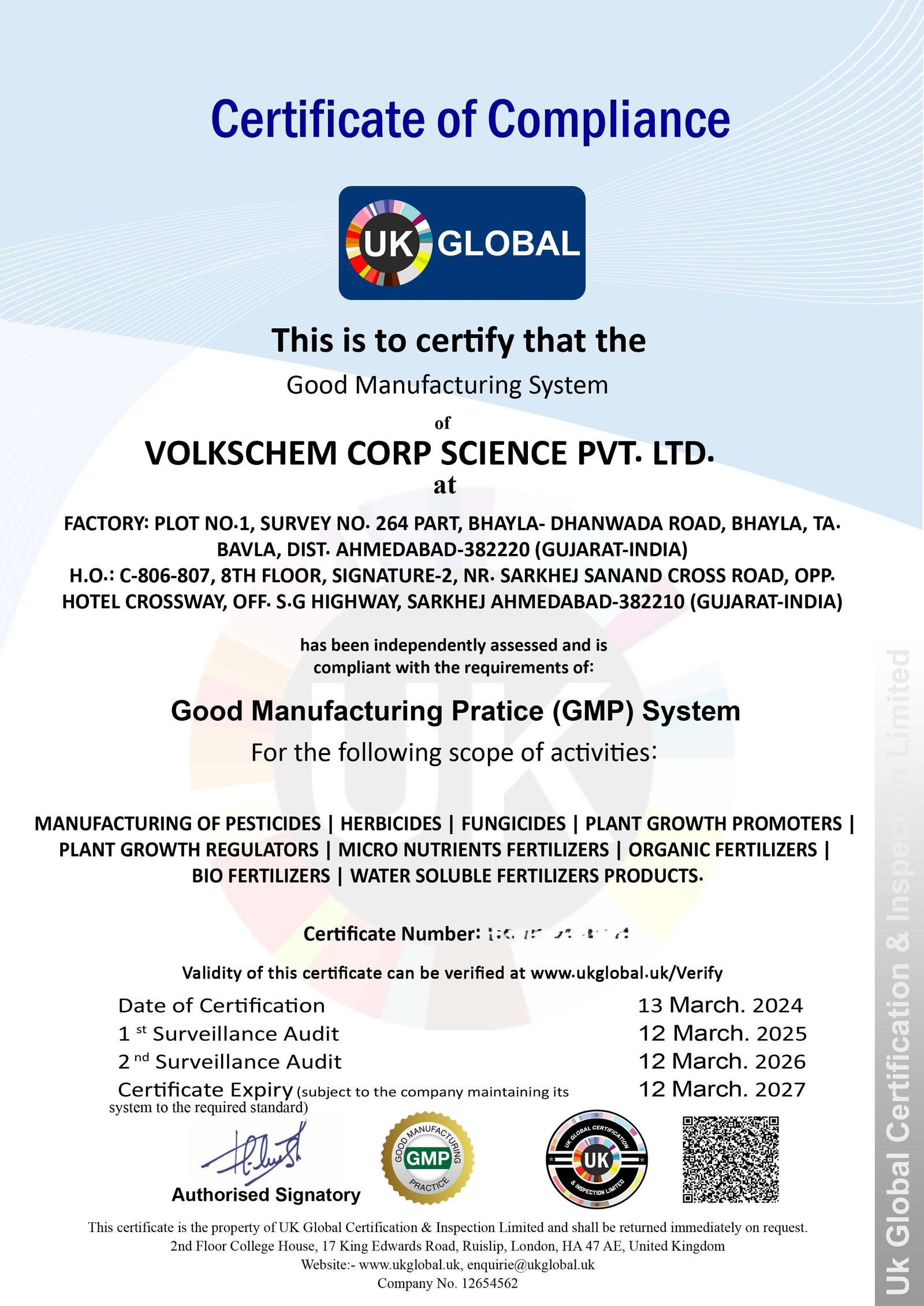 Good Manufacturing Practice (GMP) Certificate